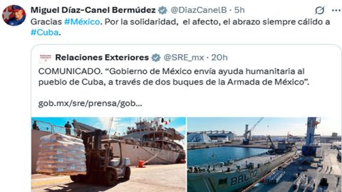 Agradece el presidente de Cuba la ayuda humanitaria de México